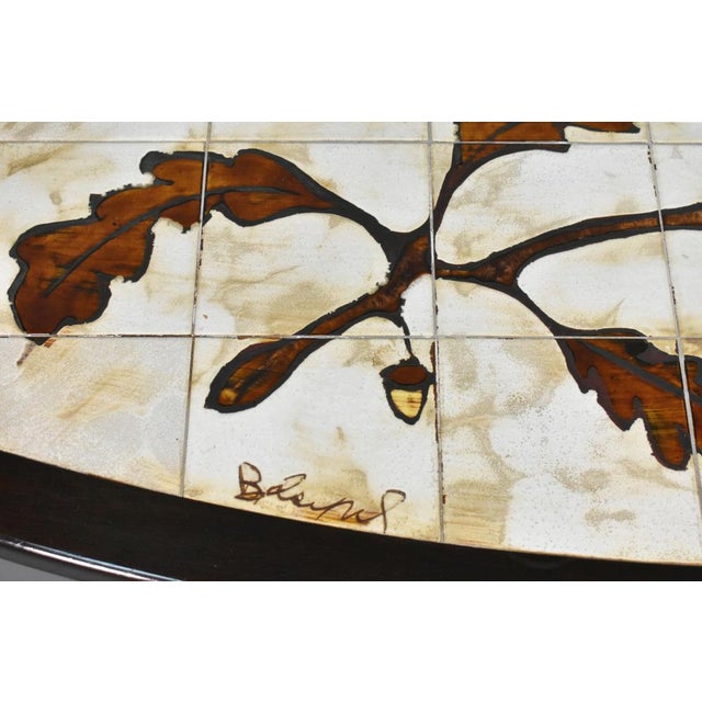 Wood French Coffee Table with Tiled Signed Top, 1970s For Sale - Image 7 of 16
