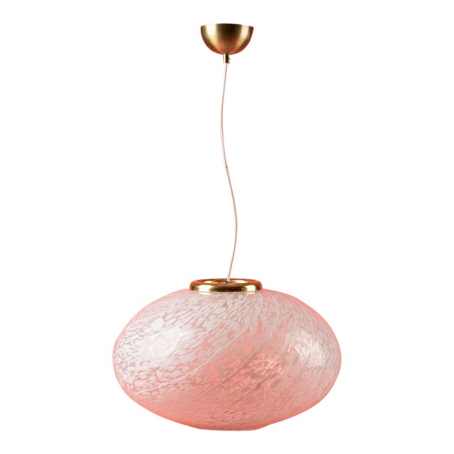 Vintage Italian Venini Murano Glass Pendant Light With Brass Accents – Mid-Century Modern Hand-Blown Lighting For Sale