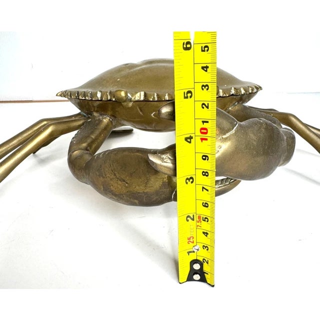 Brass Vintage Large Coastal Brass Crab Sculpture Lidded Box For Sale - Image 8 of 9