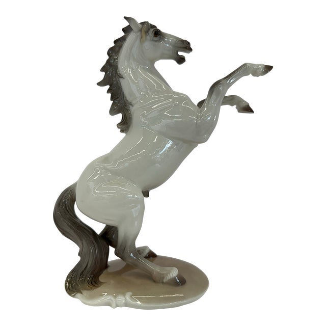 Vintage Nymphenburg Hand-Painted Porcelain Rearing Stallion Figurine Signed by August Göhring For Sale