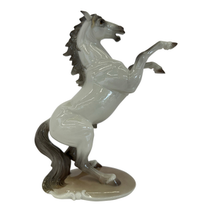 Vintage Nymphenburg Hand-Painted Porcelain Rearing Stallion Figurine Signed by August Göhring
