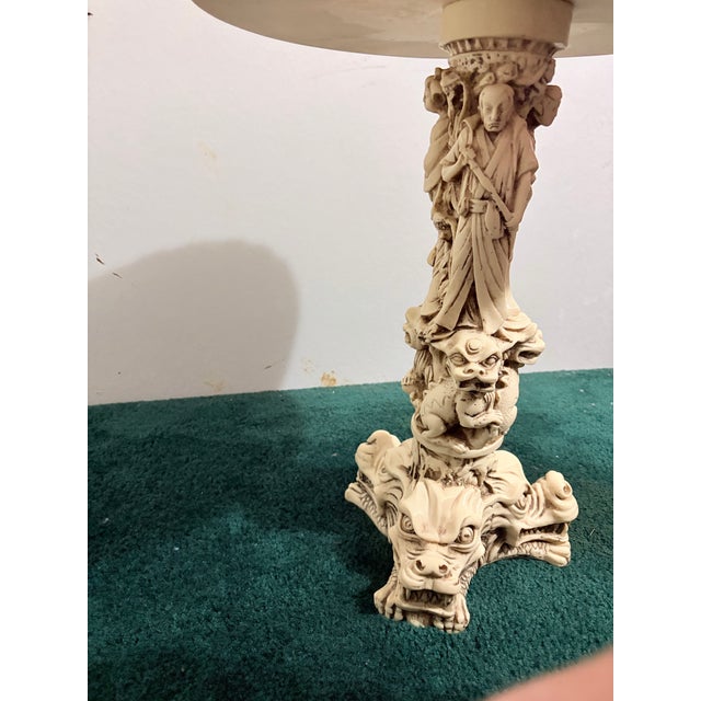 Vintage 1960s Asian Faux-Ivory Resin Opium Side Table - Intricate Relief Carving For Sale - Image 9 of 11