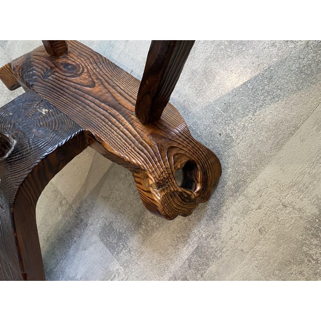 Vintage Brutalist Tripod Chair in Carved Wood, 1970s For Sale - Image 14 of 18