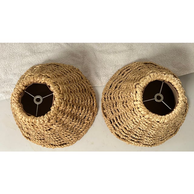 Boho Chic Vintage Coastal Chic Handwoven Raffia Seagrass Lampshades- a Pair For Sale - Image 3 of 7