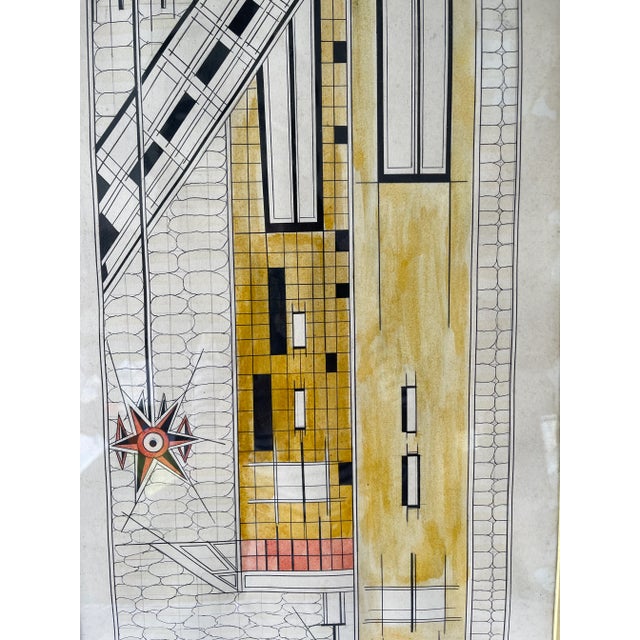 1950s 1950s Geometric Mixed-Media Drawing, Framed For Sale - Image 5 of 8