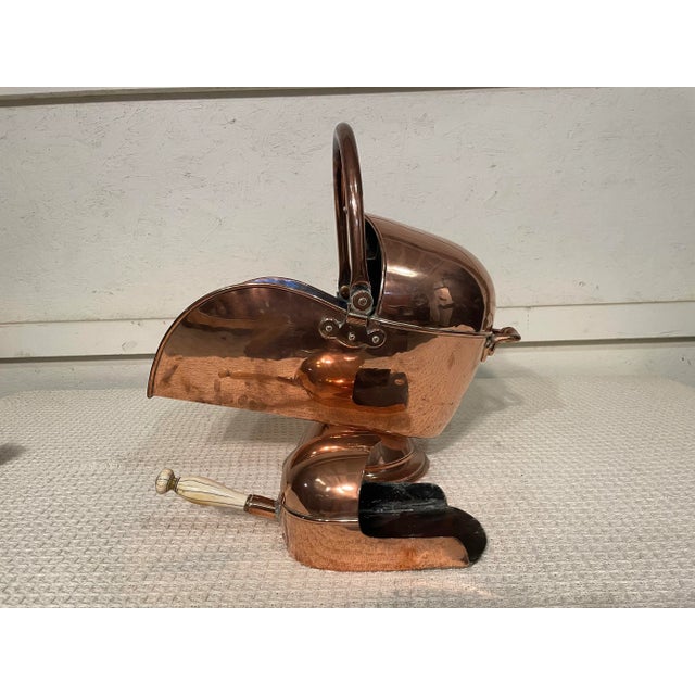 Antique Georgian Style Copper Coal Helmet With Original Scoop For Sale - Image 12 of 12