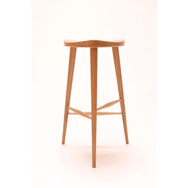 Mid-Century Modern White Oak Three Legged Danish Modern Stool Japanese Design For Sale - Image 3 of 7