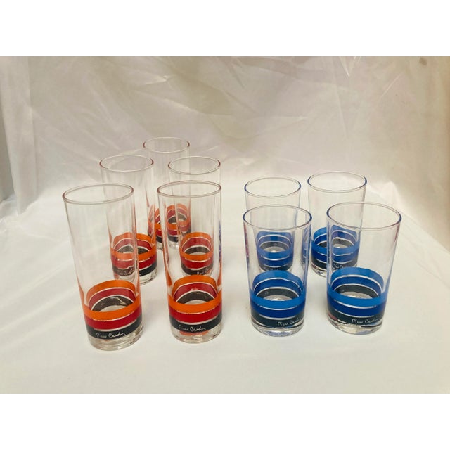 Fabulous vintage 9 piece cocktail glass set. The are fun striped 5 tall 5.5 “, and 4 smaller 4.5”.