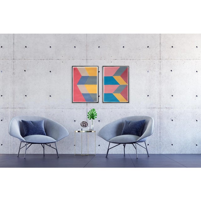 2022, Constructivist Architecture Diptych "Pink Geometric Altar", Acrylic Painting on Watercolor Paper by Natalia Roman For Sale - Image 9 of 10