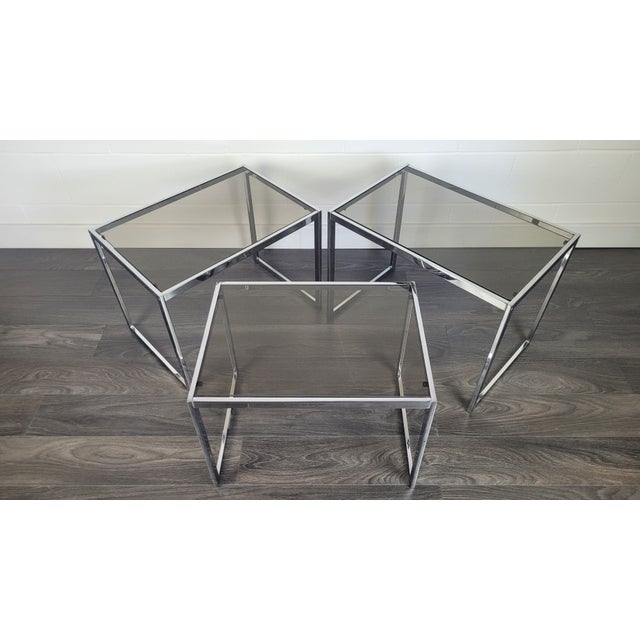 Silver MDA Nesting Tables attributed to Howard Miller for Miller Design Associates, 1970s, Set of 3 For Sale - Image 8 of 10