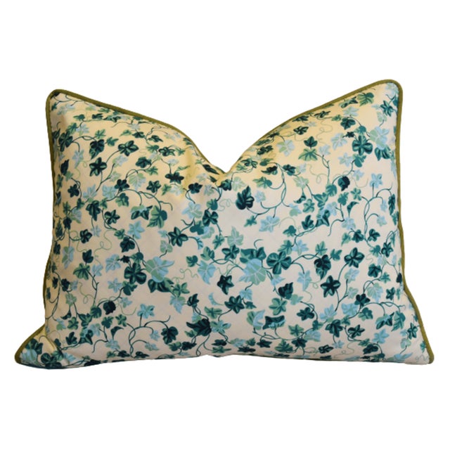 Designer Green Ivy Floral Botanical Feather/Down Pillow 24" X 18" For Sale In Los Angeles - Image 6 of 6