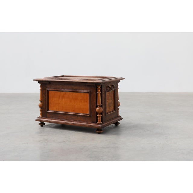19th Century Neo-Renaissance Walnut Chest with Inlaid Front Panel and Turned Columns, Belgium, 1880s For Sale - Image 5 of 15