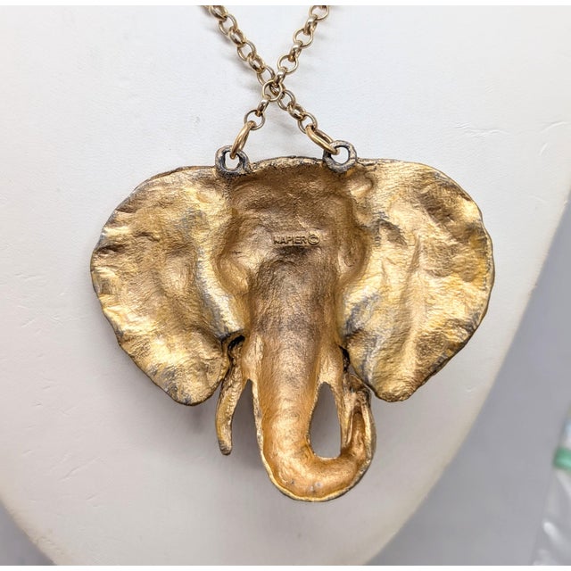 Metal Vintage 1970s Signed Napier Goldtone Elephant Head Pendant Necklace For Sale - Image 7 of 8