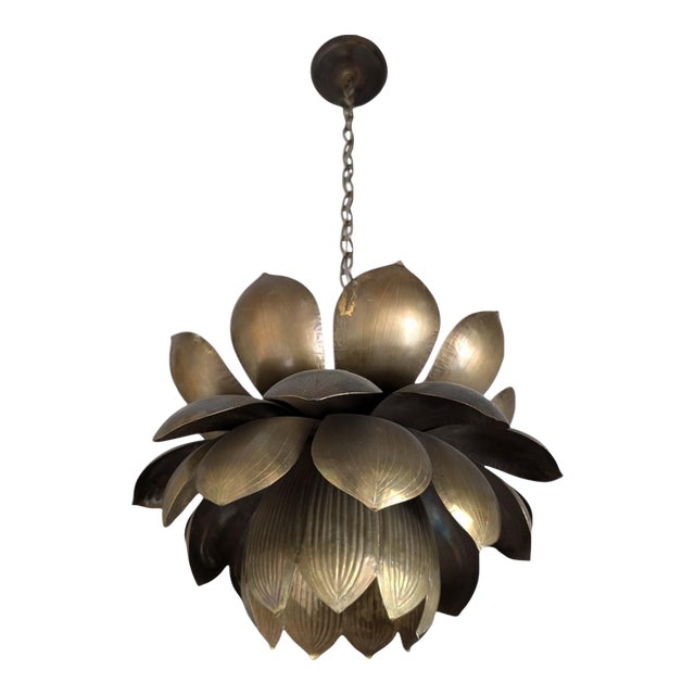 Mid 20th Century Hollywood Regency Feldman Brass Lotus Hanging Lamp For Sale