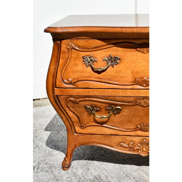 Century Cherry Chest Commode Vintage French Provincial Bombe Dresser For Sale - Image 9 of 13