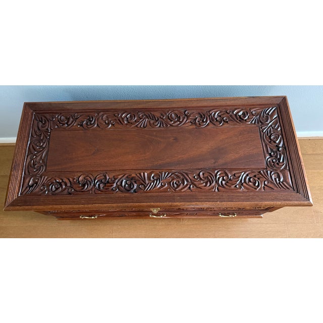 Hand-Carved Kenyan Solid Mahogany Hope Chest / Blanket Chest With Hidden Compartment For Sale - Image 11 of 11