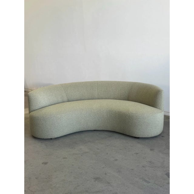 W86 D49 H28 SD19-26 SH18 This vintage sculpted custom sofa features a curved crescent silhouette with a softened barrel...