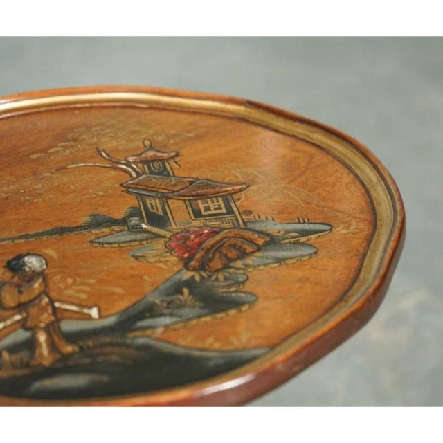 Vintage Chinoiserie Hand-Painted Ebonised Pedestal Side Table For Sale - Image 4 of 10