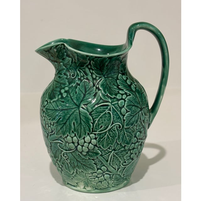 Green Vintage Wedgwood Majolica Style Etruria & Barlaston Green Grapes & Leaves Pitcher For Sale - Image 8 of 12