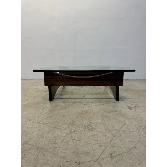 Brown Mid-Century Brazilian Rosewood and Glass Coffee Table, 1960s For Sale - Image 8 of 12