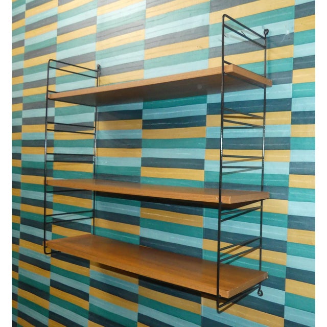 Vintage String Shelf Unit in Walnut and Teak, 1960s For Sale - Image 9 of 12