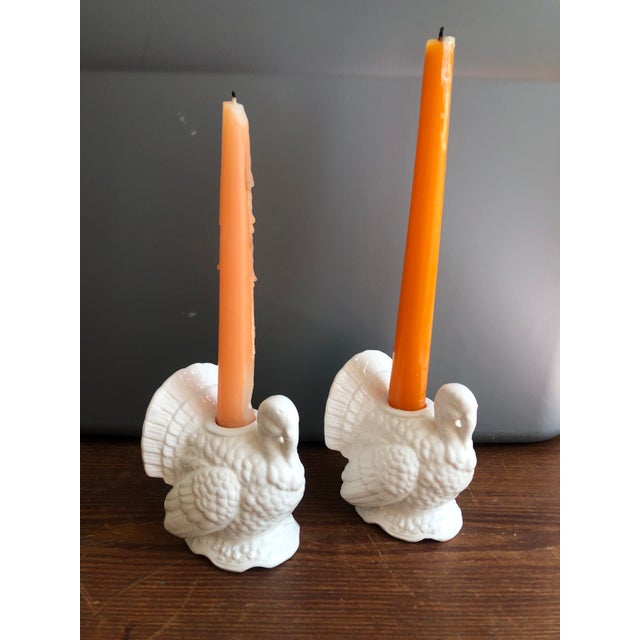 White Napcoware Turkey Candleholder Thanksgiving Pair For Sale - Image 9 of 11