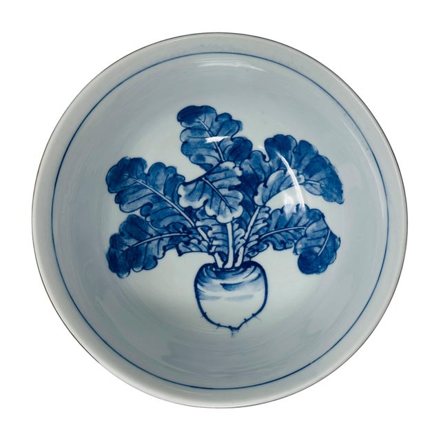 Vintage Japanese Ryusen Cobalt Blue Relief Porcelain Turnip Bowl For Sale - Image 12 of 13
