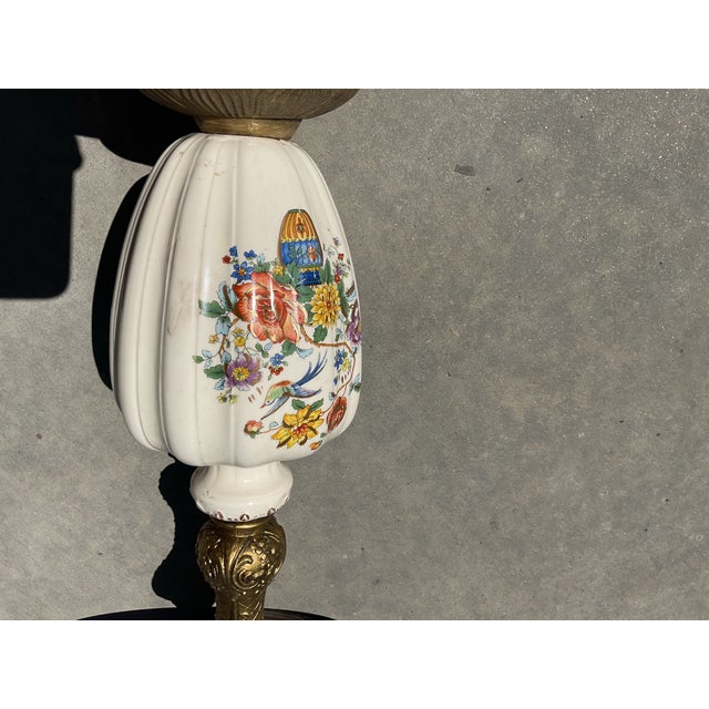 Vintage Hollywood Regency Floral Porcelain & Brass Floor Ashtray Stand For Sale In San Diego - Image 6 of 13