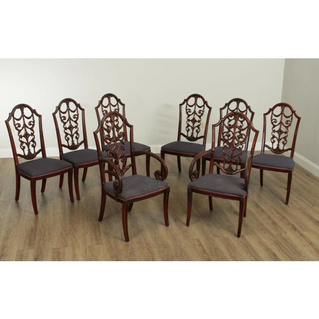High Quality American Made Vintage Set 8 Carved Mahogany Dining Chairs