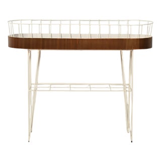 Scandinavian Oval Flower Holder in Metal and Teak, 1960s For Sale