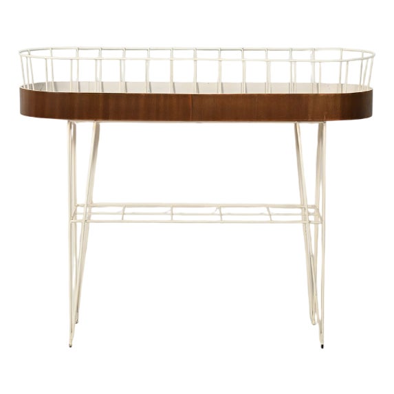 Scandinavian Oval Flower Holder in Metal and Teak, 1960s For Sale