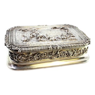 Silver Box with Relief Country Motifs, Frieze Lid and Garlands For Sale