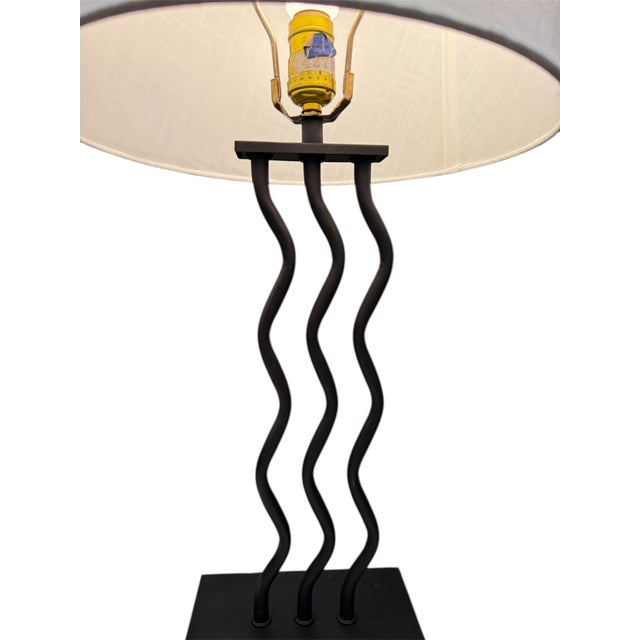 Pair Post Modern Squiggly Lamps Iron 1980's Wave For Sale - Image 4 of 18