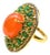 Bochic "Orient" Vintage Orange Opal, Emerald & Diamond Ring Set In 18K & Silver For Sale