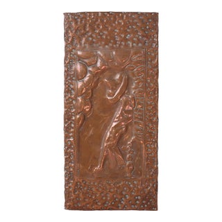 Mid Century Folk Art Copper Repoussé Wall Plaque Mexican Sombrero Figure For Sale