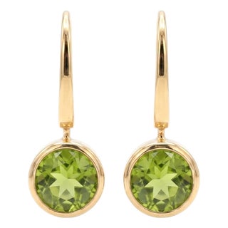 Natural Peridot Drop Earrings - Gemstone Dangle Earrings, Minimalist Bezel Birthstone Jewelry - A Pair For Sale