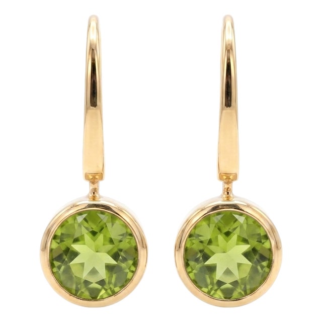 Natural Peridot Drop Earrings - Gemstone Dangle Earrings, Minimalist Bezel Birthstone Jewelry - A Pair For Sale