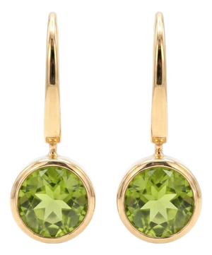 Natural Peridot Drop Earrings - Gemstone Dangle Earrings, Minimalist Bezel Birthstone Jewelry - A Pair