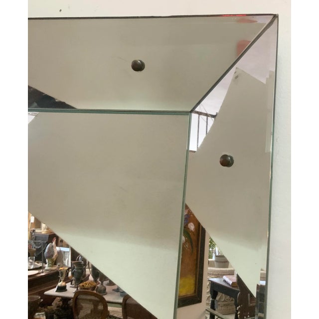 Modern Sleek Mirror With Bronze Studs & Beveled Glass in the Mirrored Frame For Sale - Image 3 of 13