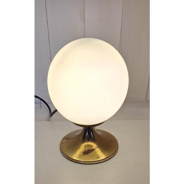 Vintage Table Lamp with Opaque White Glass Shade on Brass Base, 1970s For Sale - Image 3 of 7
