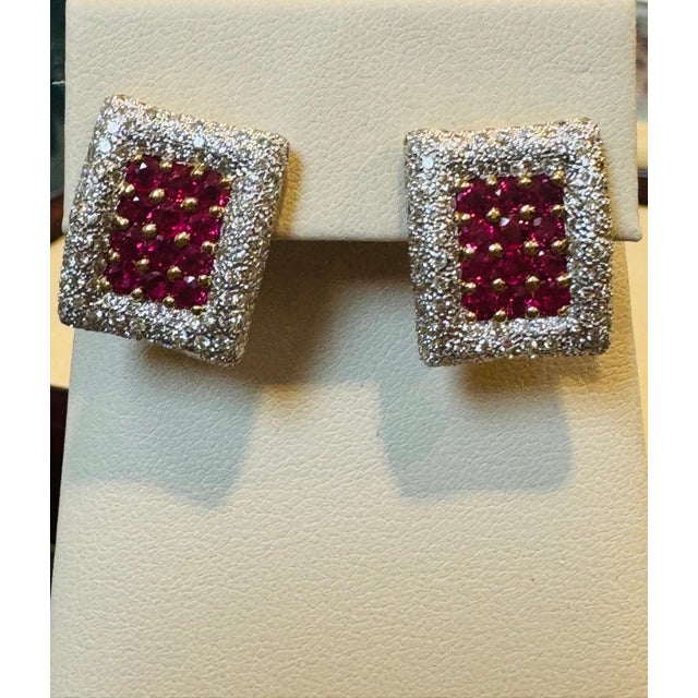 Estate 3 Ct Ruby & 3 Ct Diamonds Square Post Earrings 18 Karat Yellow Gold 13.5G For Sale - Image 11 of 18