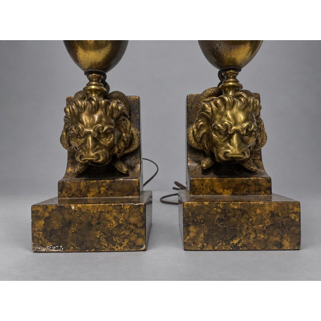 Neoclassical Pair of Continental Empire Revival Serpent and Lion-Mask Table Lamps, Circa 1920 For Sale - Image 3 of 10