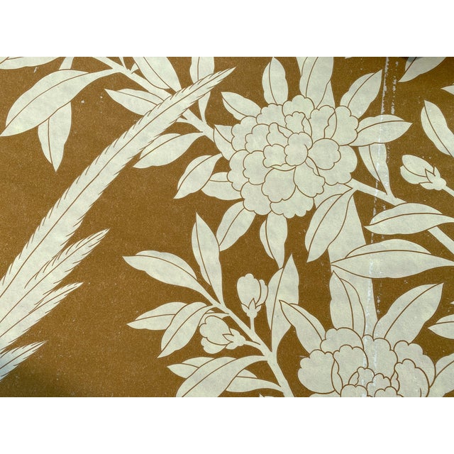 W36"* H96" *4ps, Caramel-Toned Neo-Chinese Floral & Bird Four-Panel Decorative Wallpaper, Chinoiserie Wallpaper For Sale - Image 12 of 12