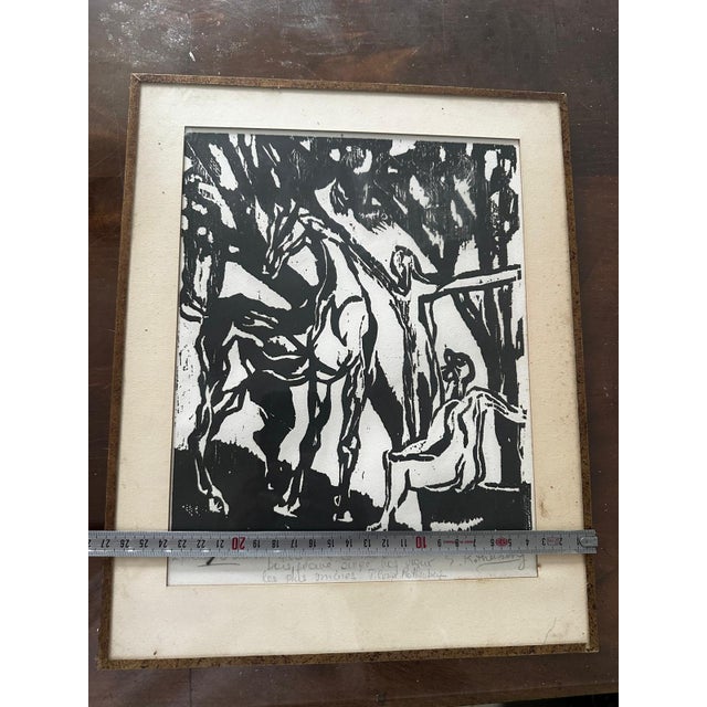Original woodcut by Susan Rothenberg (1945–2020), presented as an artist's proof and signed in pencil. This black and...