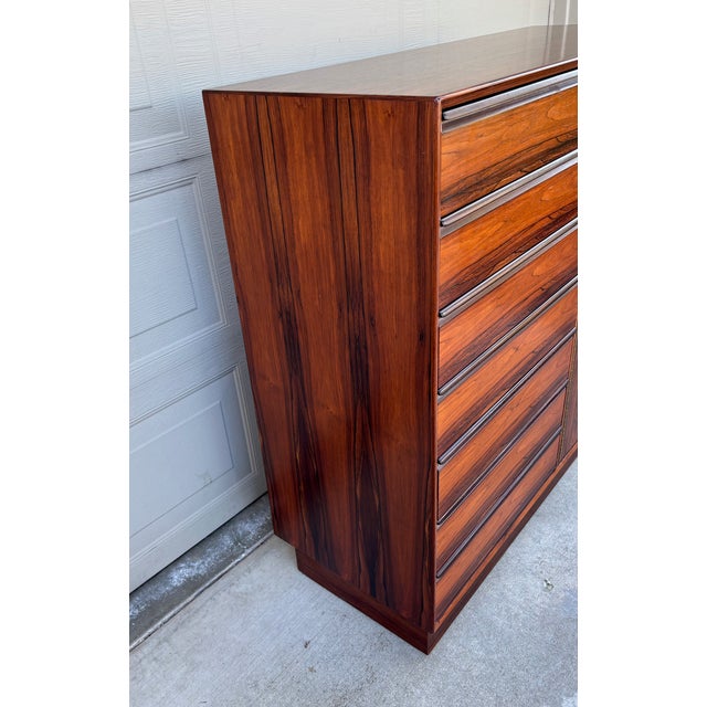 Wood Vintage Danish Westnofa Rosewood Dresser Gentleman's Chest Drawers Highboy For Sale - Image 7 of 14