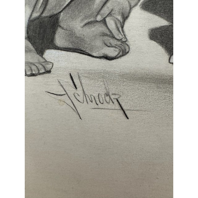 1940s 1940s Original Signed Graphite Illustration of Child Playing With Terrier Puppy, 9 × 7.75 In. W For Sale - Image 5 of 6