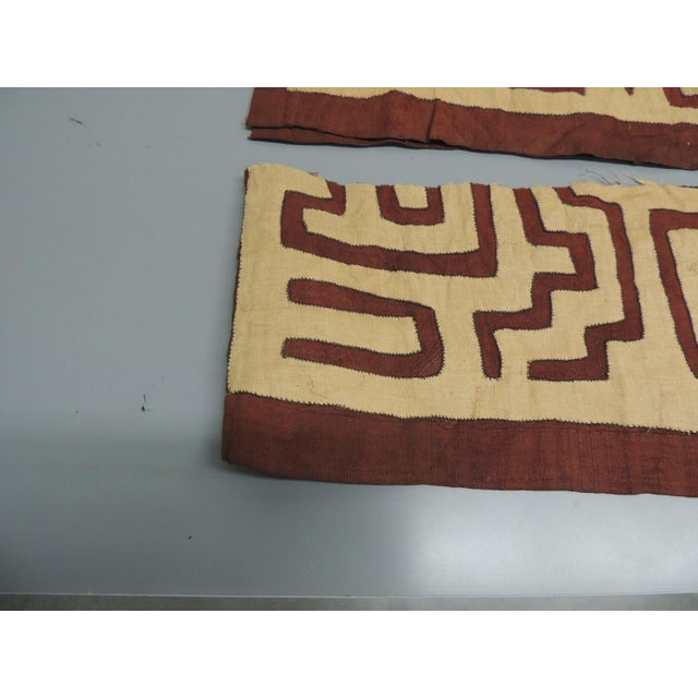 Vintage African Kuba Textile Fragments - Set of 4 Woven tan and burnt orange colors Greek key pattern. Size: From: 8” -...