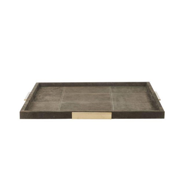 Adorned with asymmetric patchwork stitching, an oversized tray of moss-gray suede makes an impactful addition to any...