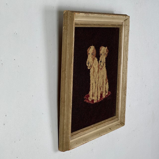 Mid 20th Century Lovely Vintage Framed Needlepoint of Two Charming Terriers on a Mat For Sale - Image 5 of 7