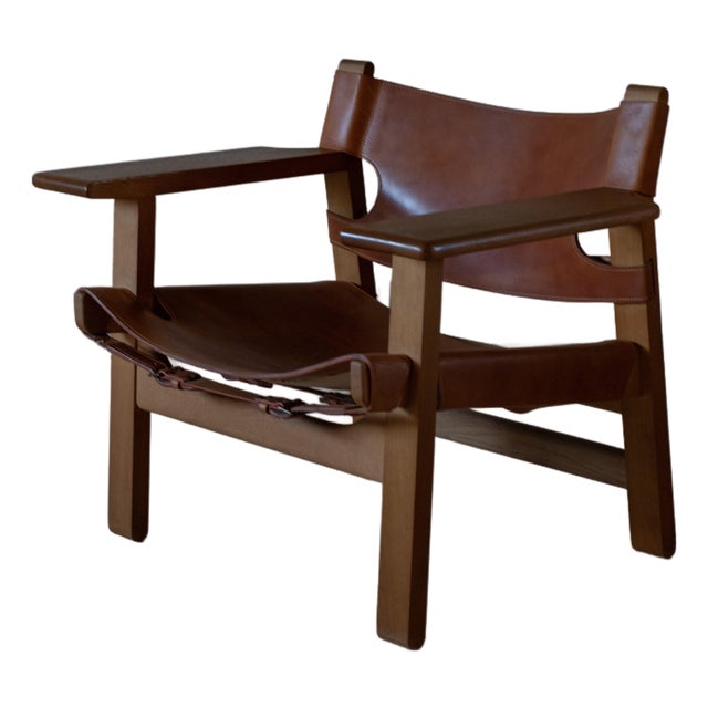 B195 Attributed to Børge Mogensen Spanish Chair in Leather & Oak, Mid-Century For Sale